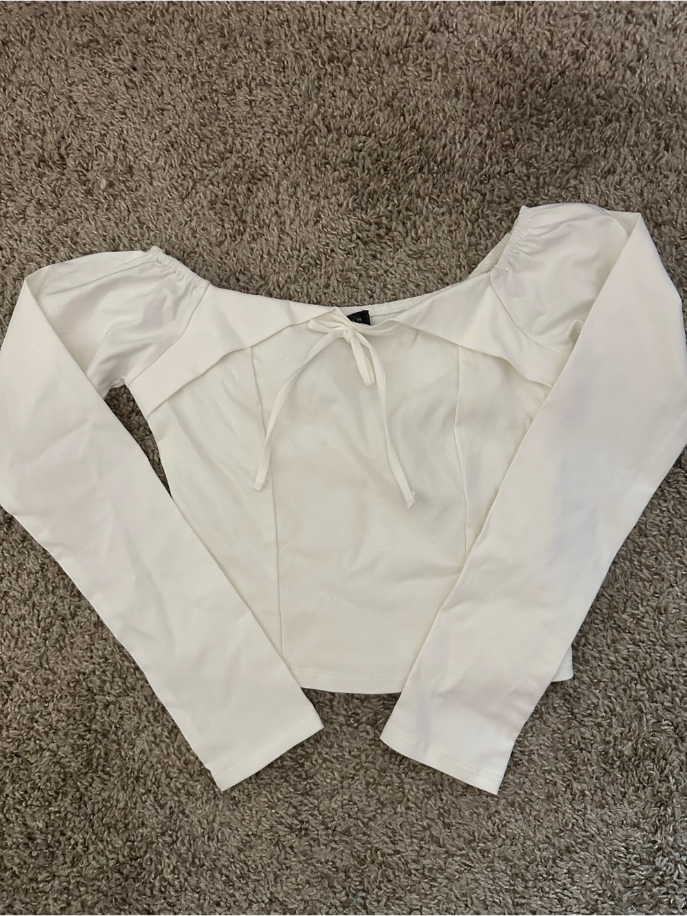 Blue Blush White Off-Shoulder Long-Sleeve Tie Top
